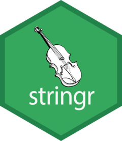 Hexagon logo of the stringr package with a violin in the middle